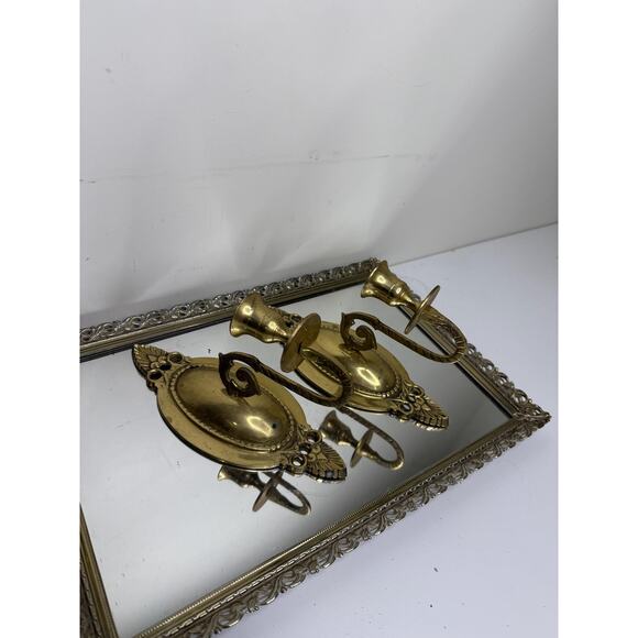 Pair of Vintage Brass Candle Wall Sconces - Gold Candlesticks for Victorian - Picture 3 of 10